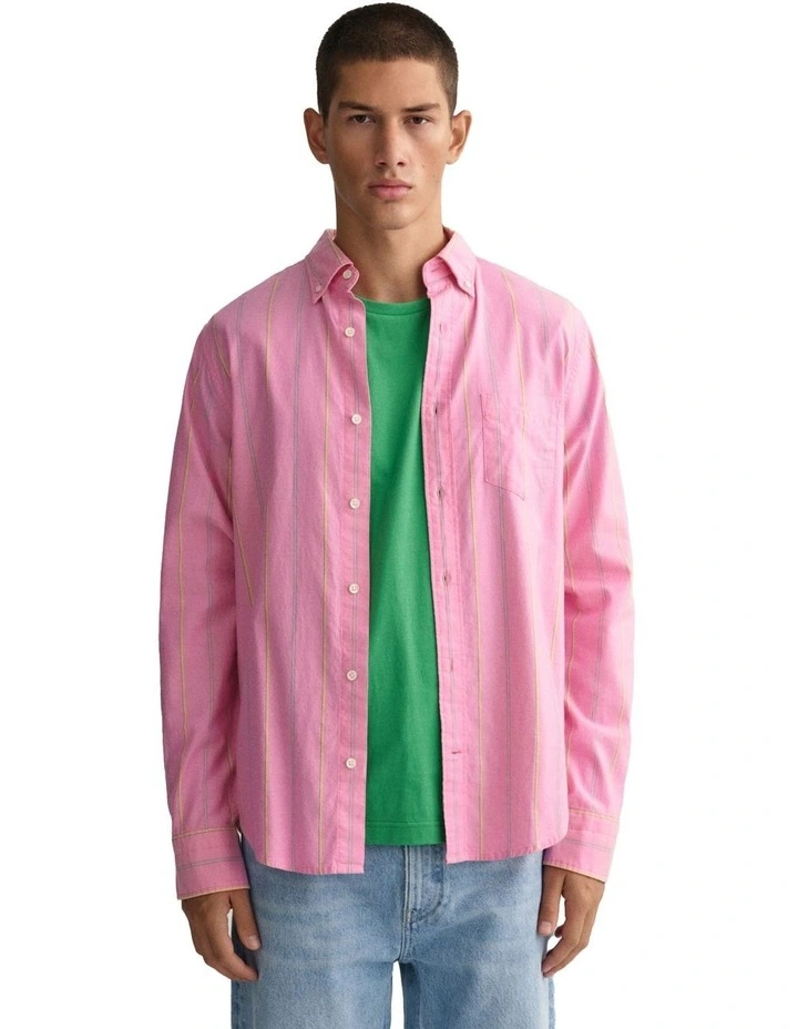 Archive Oxford Stripe Long Sleeve Shirt in Hyper Pink