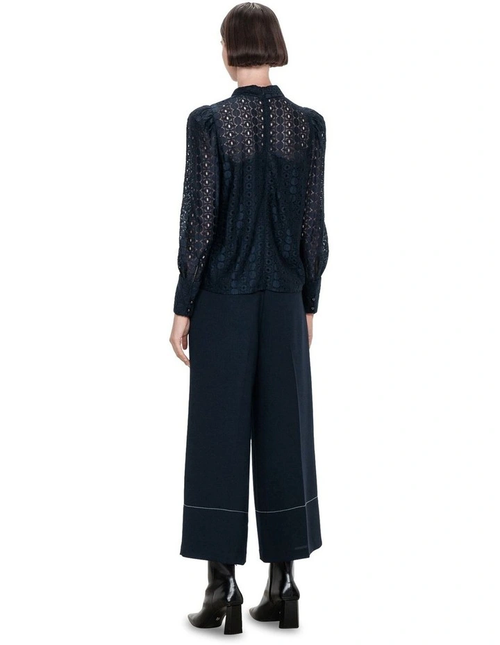 Geometric Lace High Neck Top in Ink