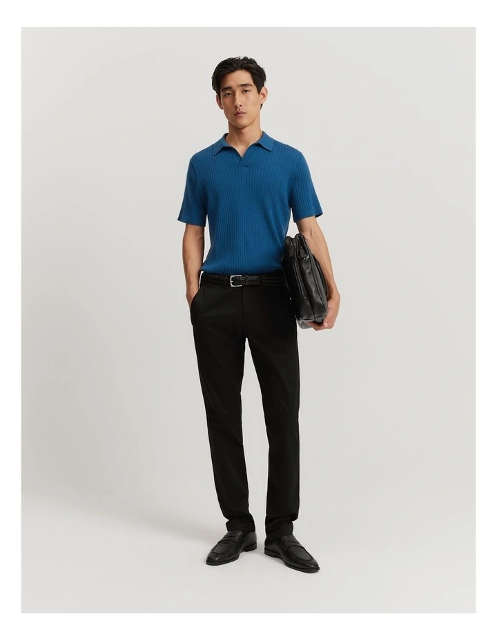 Merino Rib Trophy Polo in Dark Cobalt