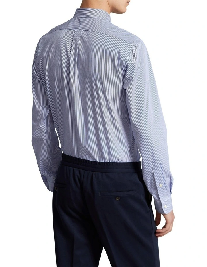 Slim Fit Striped Stretch Poplin Shirt in Blue