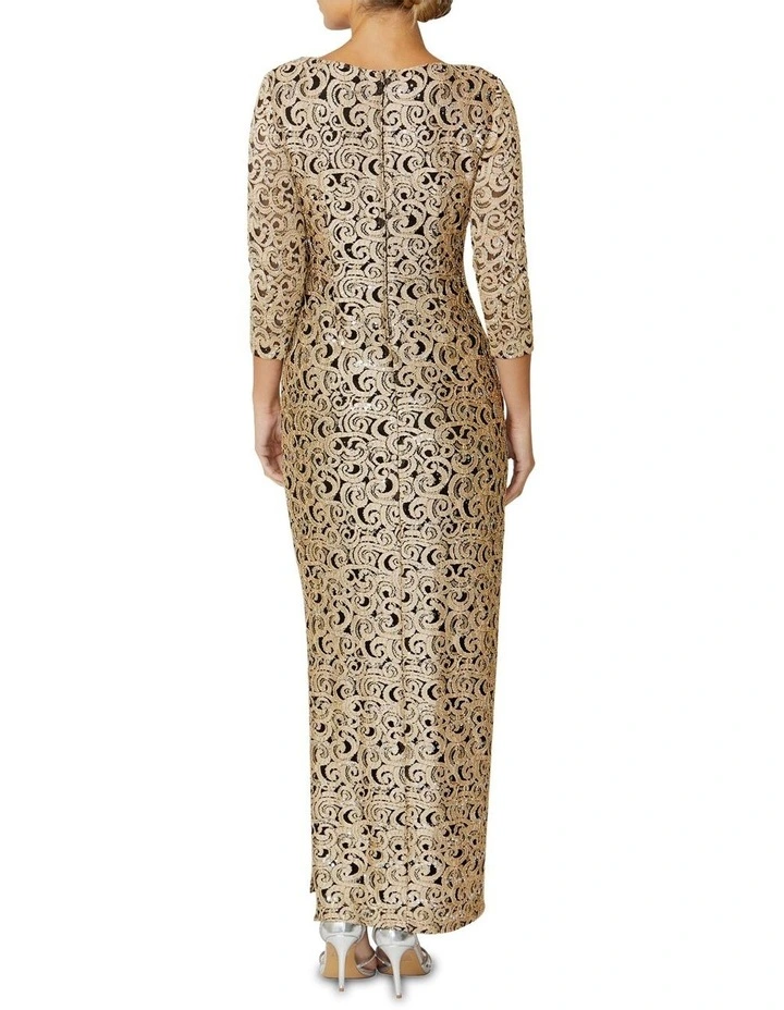 Aurelia Stretch Lace Gown in Black/Gold