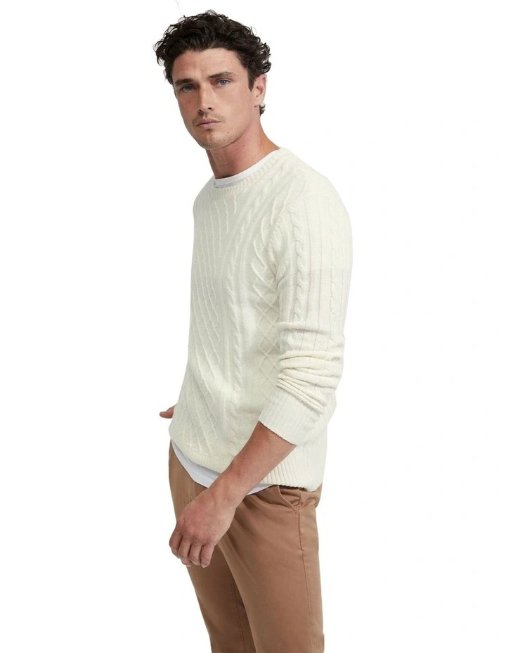 Bruno Wool Rich Cable Knit Top in Ivory