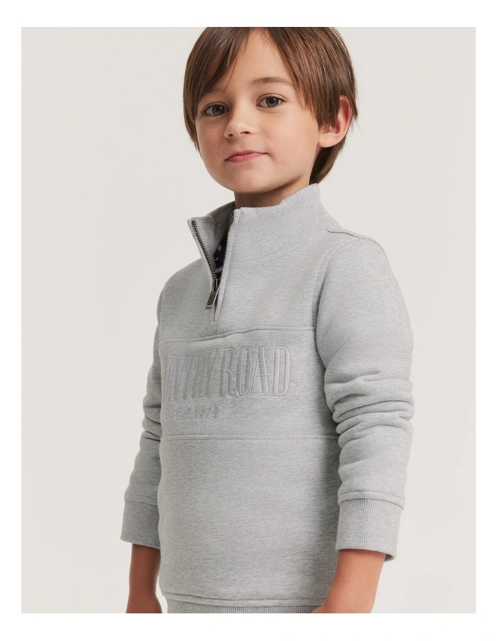 Verified Australian Cotton Heritage Half Zip Sweat in Light Grey Marle