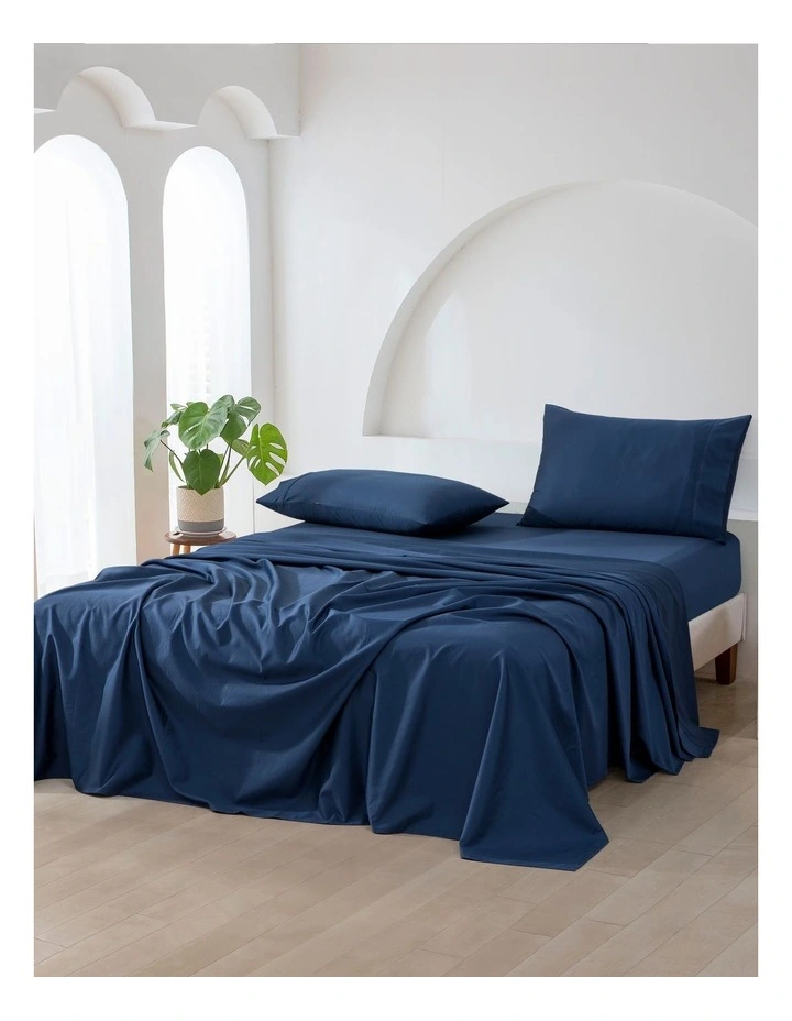 Cotton Sateen Sheet Set Single Bed in Navy