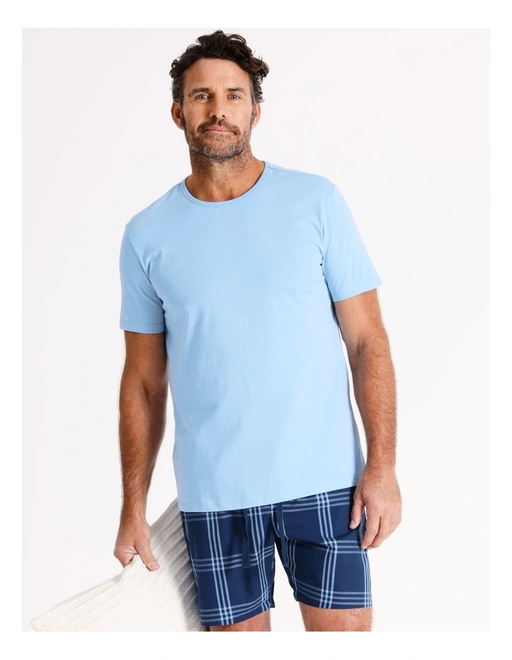 Short Sleeve Soft Wash Tee & Short Set Summer Grid Check in Blue