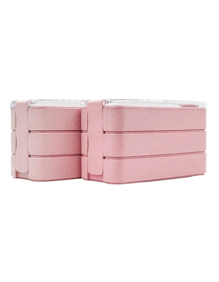 Twin Pack Bento box 3 Tiered Lunch Box Pink
