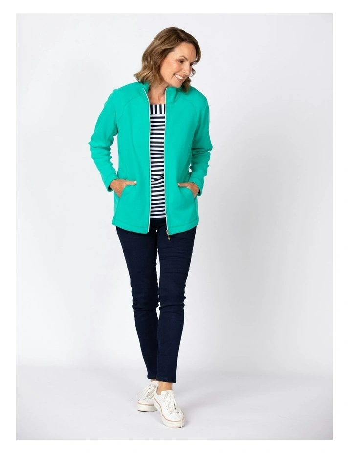 Haven French Rib Zip Up Jacket in Emerald