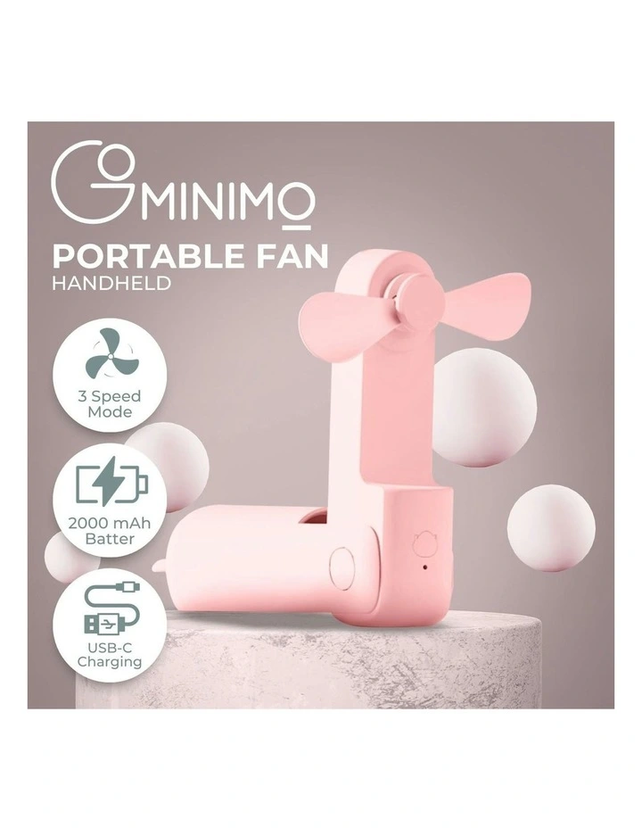 USB Rechargeable Portable Compact Handheld Fan in Pink