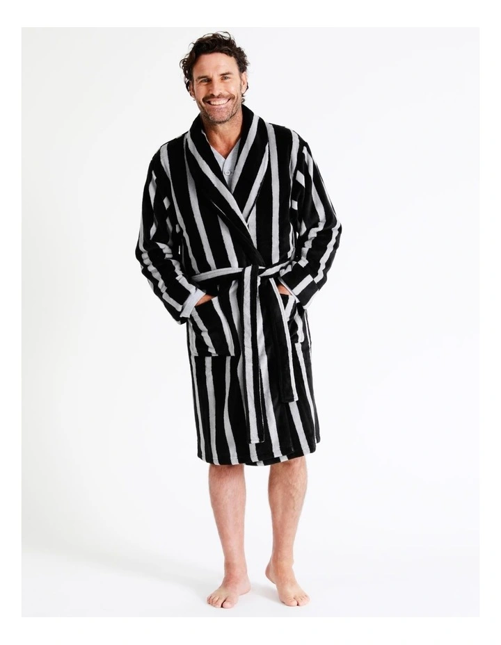 Shawl Stripe Robe in Black