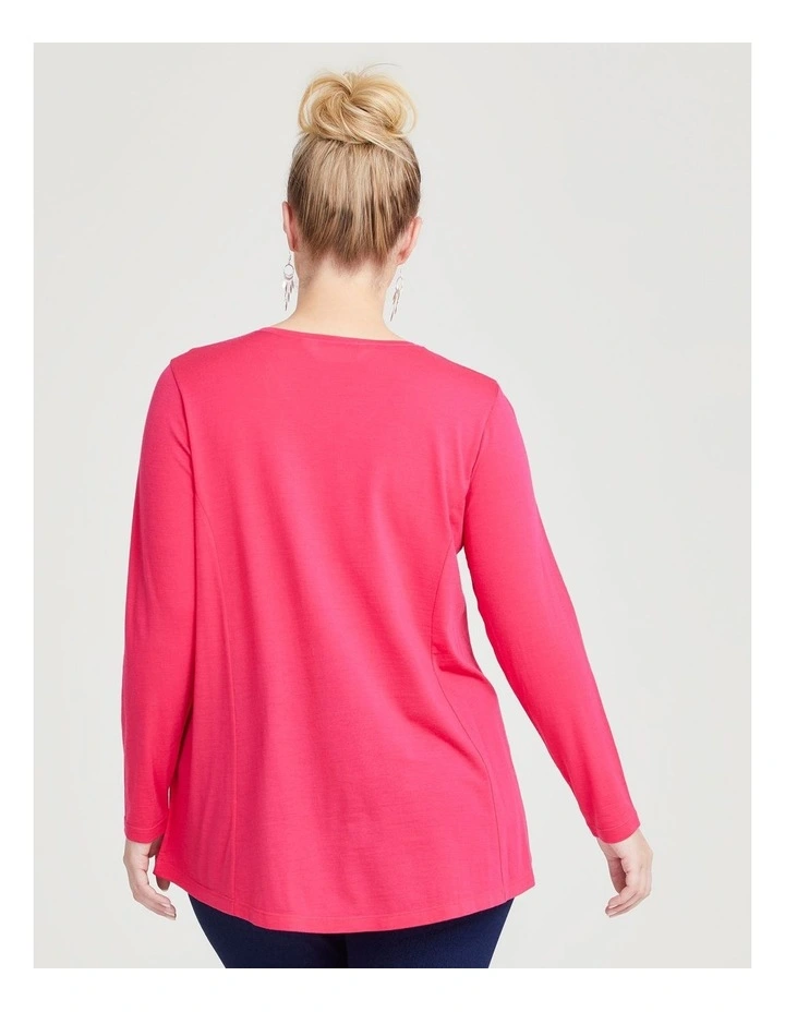 Wool Bamboo V-neck Top in Dark Fuchsia