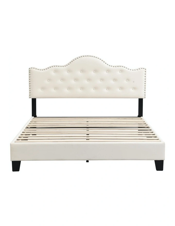 Upholstered Button Tufted Queen Bed Frame BEF05 in Beige