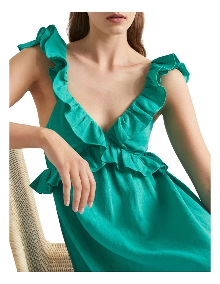 Linen Frill Detail Maxi Dress