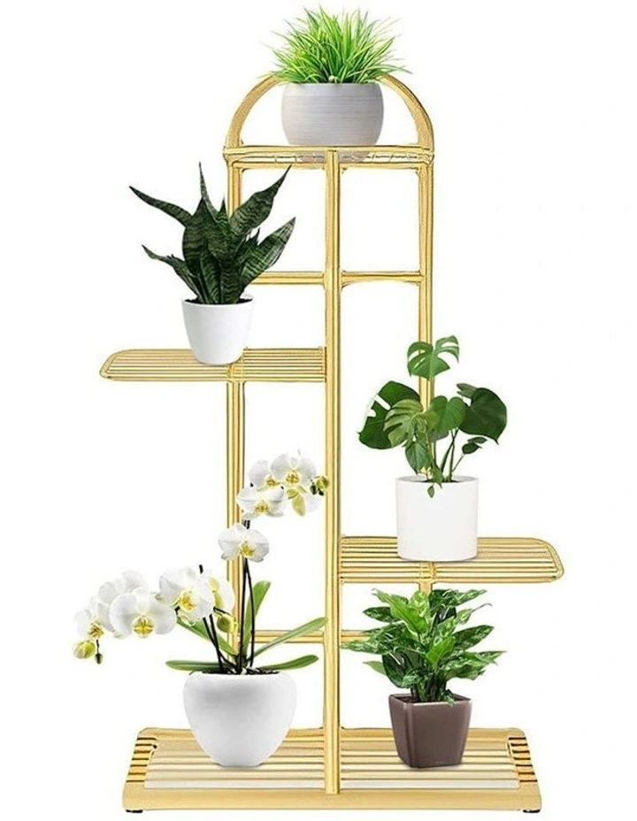 4 Tier 5 Pots Black Metal Flowerpot Rack in Gold