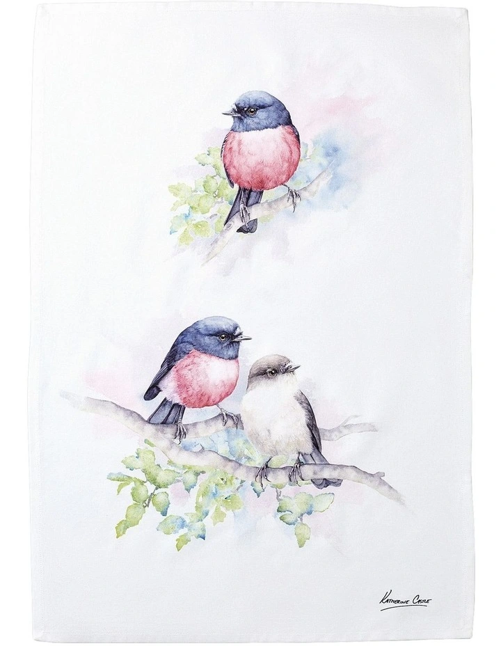Katherine Castle Pink Robin Bird Life Tea Towel 50x70cm in Mixed Colours