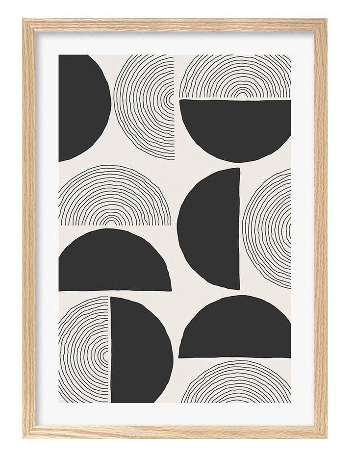 Australian Made Circle Lines Cluster Art Print A2 in Natural Frame