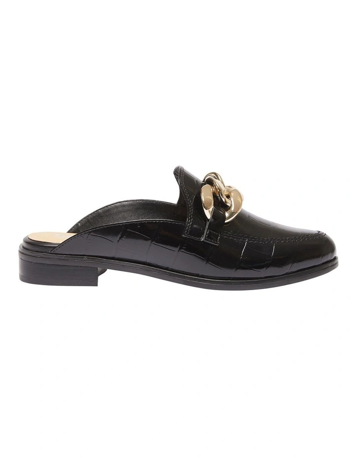 Pivot Flats Shoes in Black Croc Print Leather