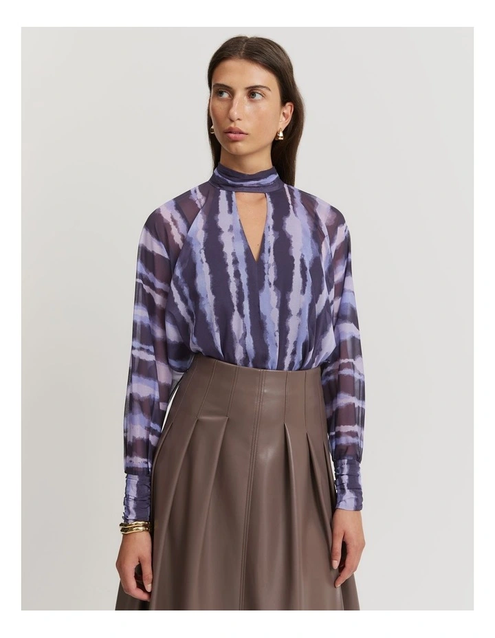 Print Batwing Blouse in Water Colour Stripe