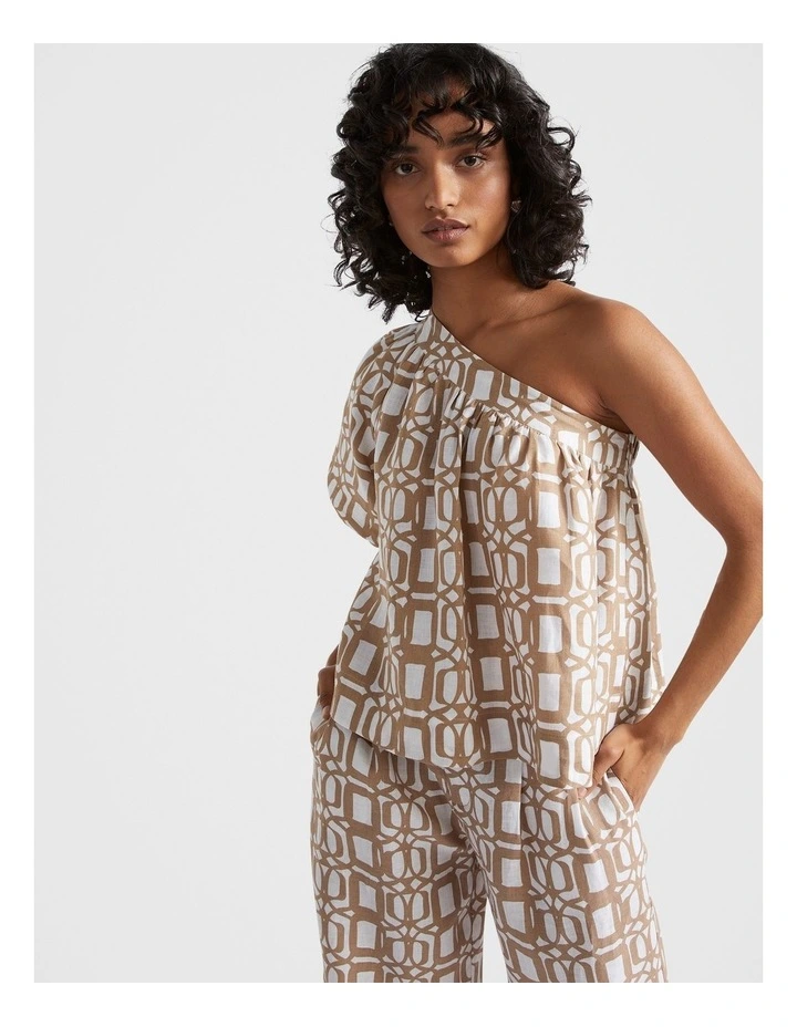 Linen Retro Top in Beige