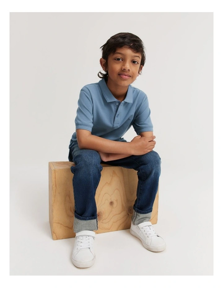 Organically Grown Cotton Polo Shirt in Faded Blue