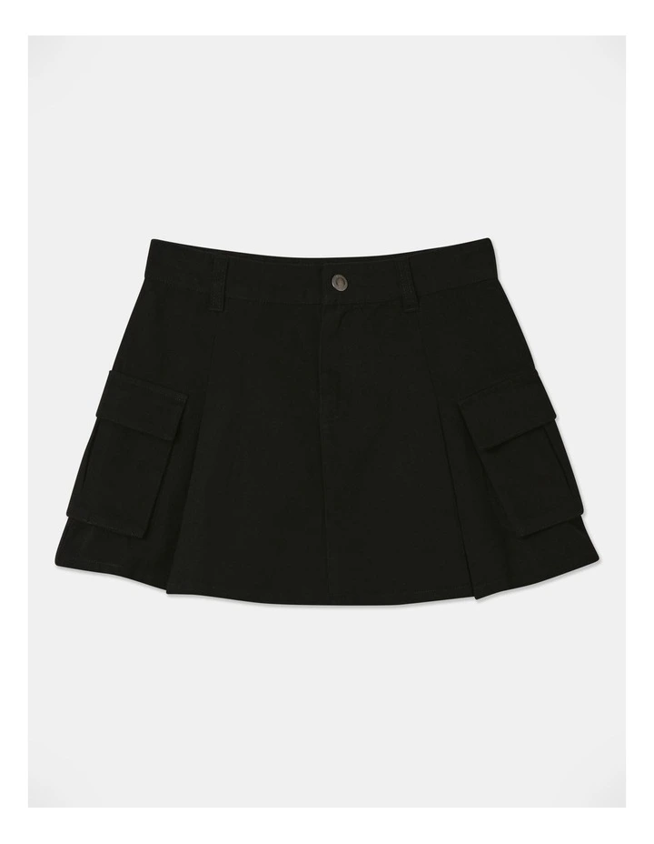 Woven Cargo Skirt in Black