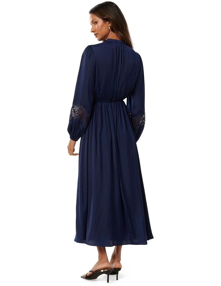 Paisley Trim Detail Midi Dress in Blue