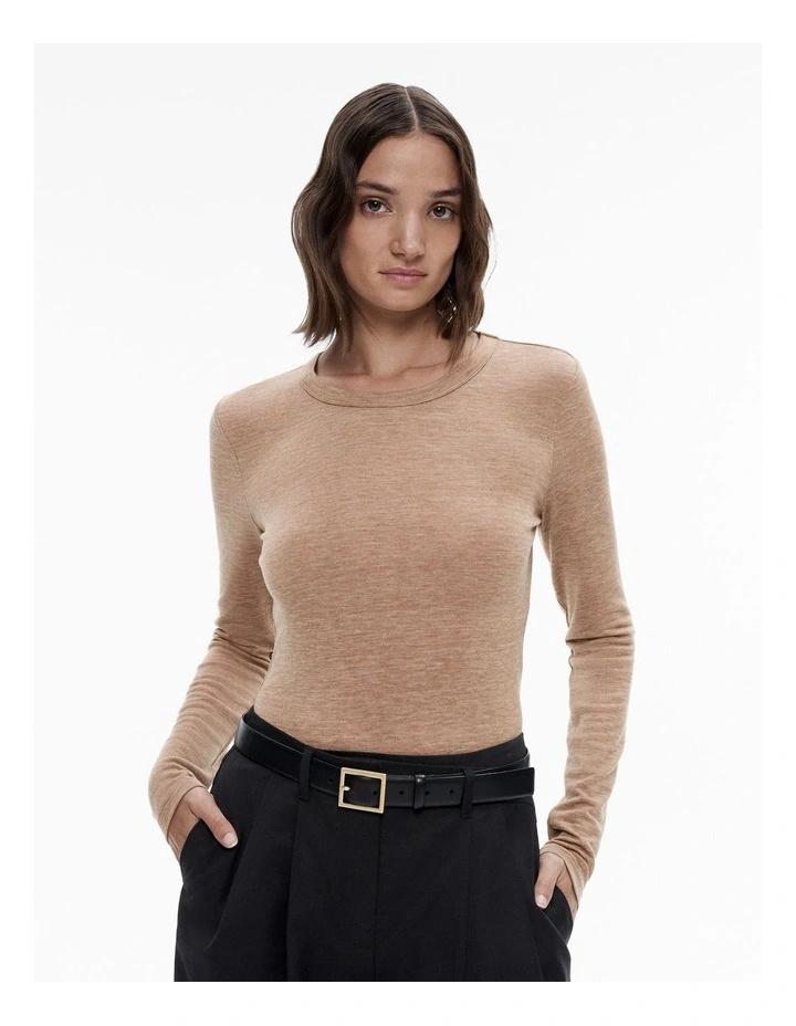 Wool Blend Crew Neck Top in Natural Marle