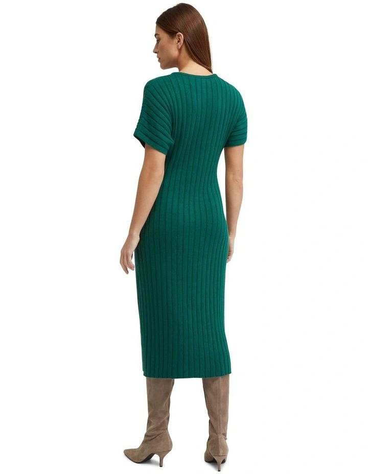 Maya Rib Short Sleeve Dress in Green