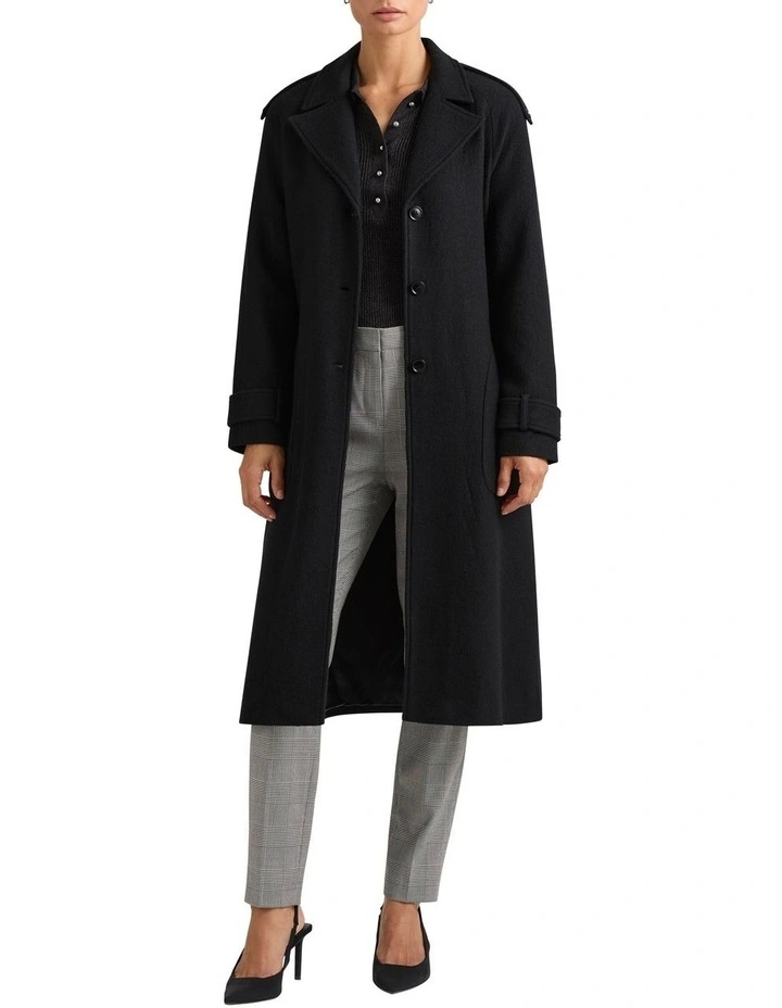 Arezzo Felted Wool Trench Coat in Black