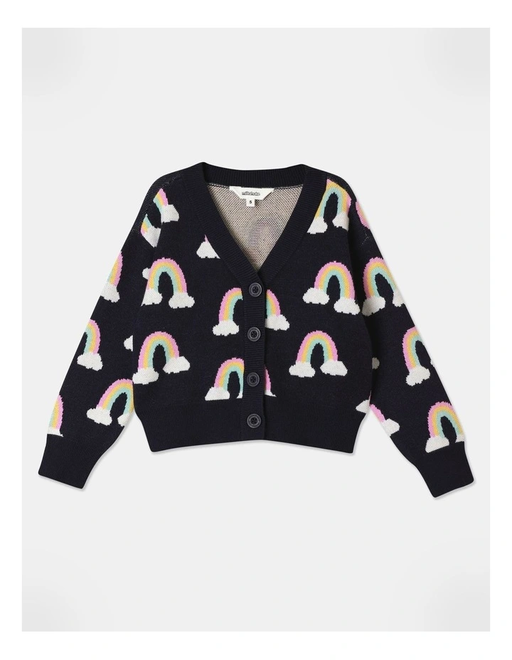 Rainbow Cropped Cardigan in Navy