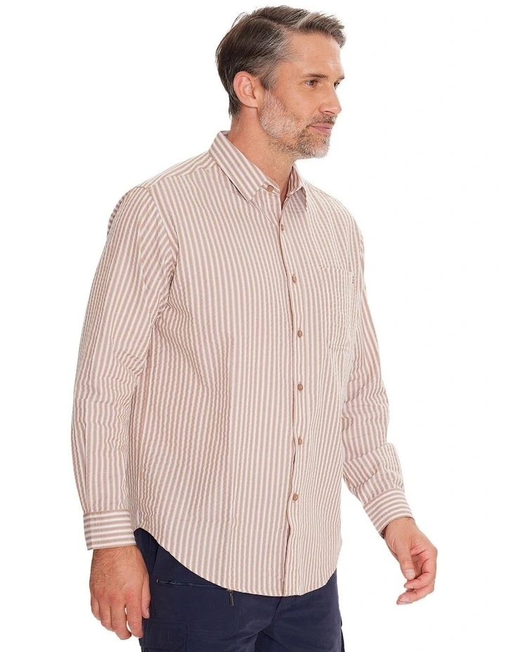 Jet Seersucker Long Sleeve Shirt in Beige