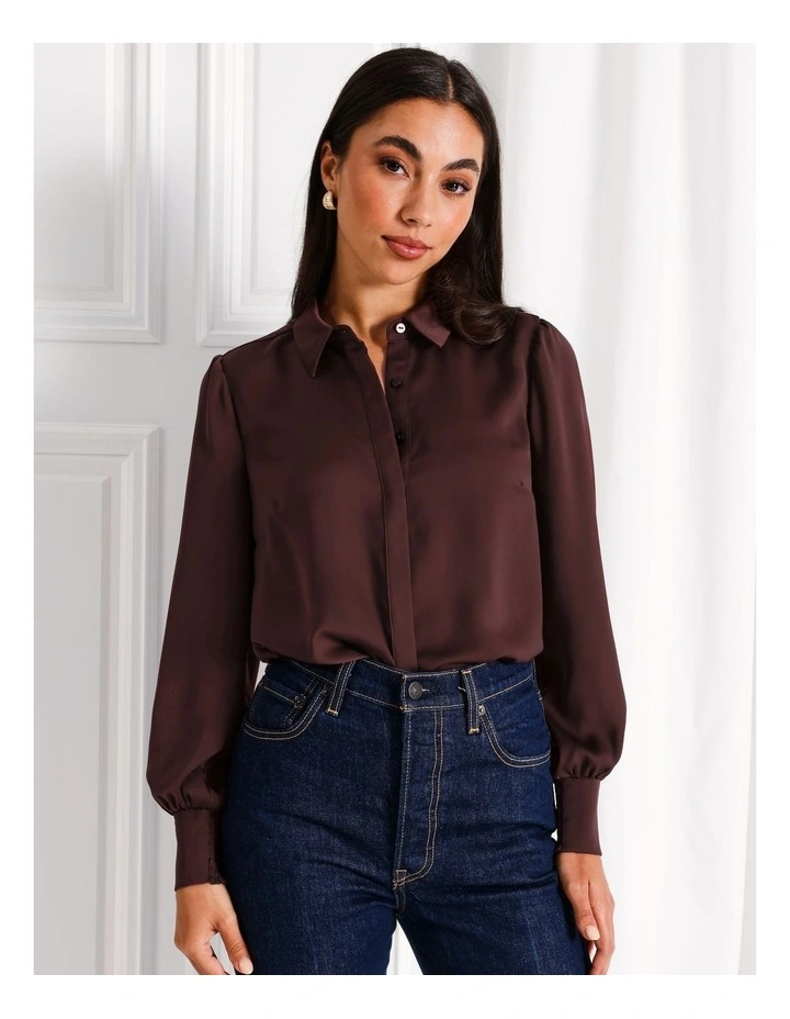 Recycled Satin Shirt in Wine