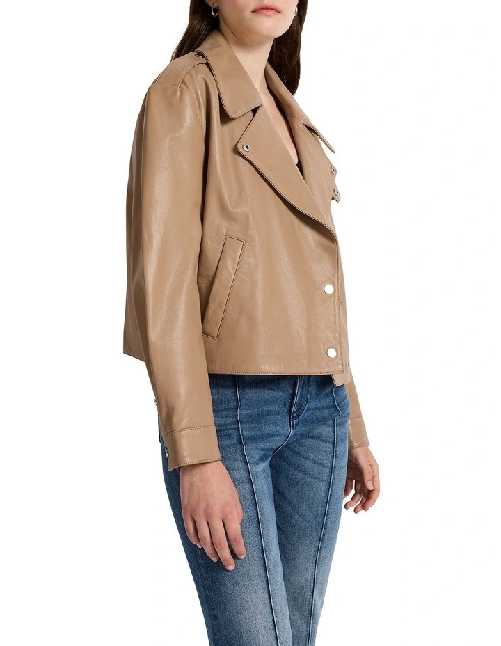 Kelly Leather Jacket in Biscuit