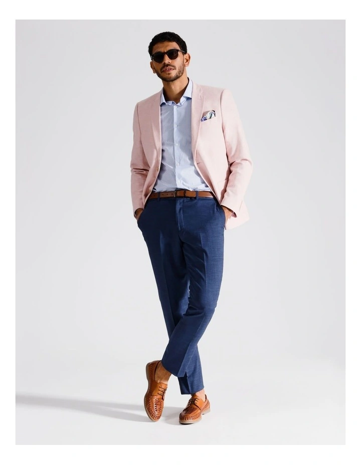 Slim Casual Jacket Slub Linen Cotton In Pink