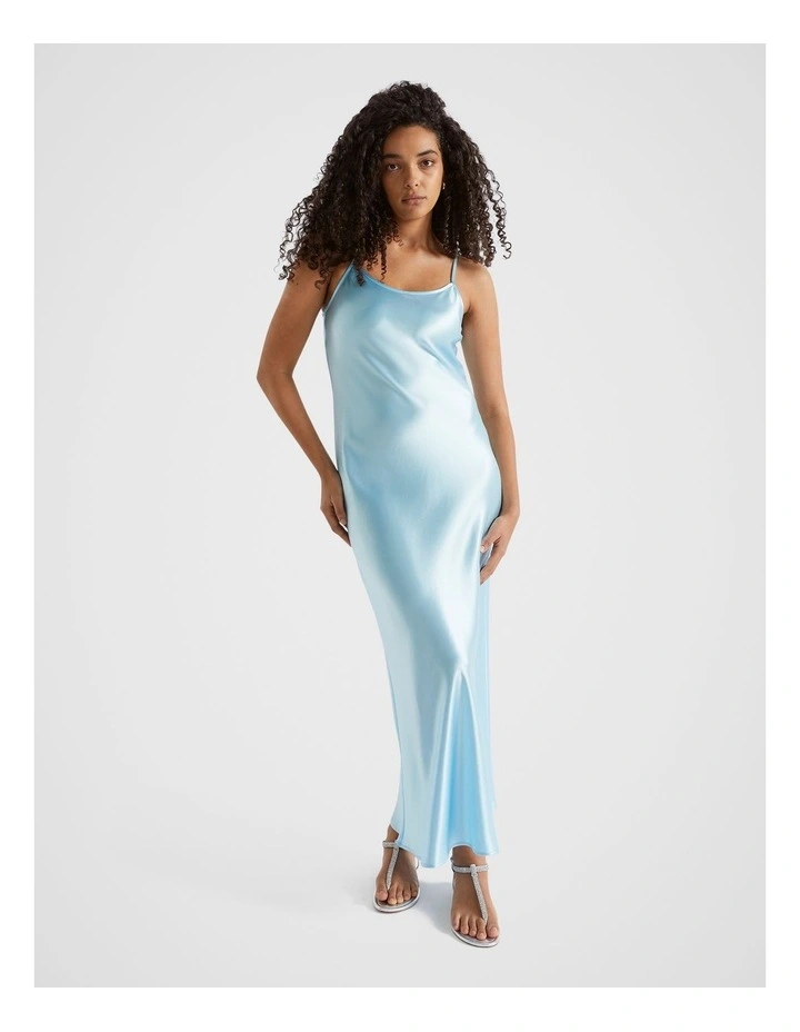 Satin Maxi Slip Dress in Shimmer Blue