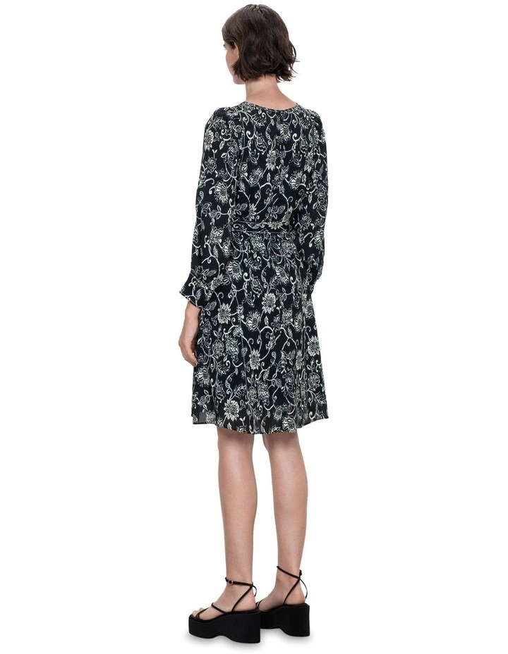 Monochrome Batik Midi Belted Dress in Black/White