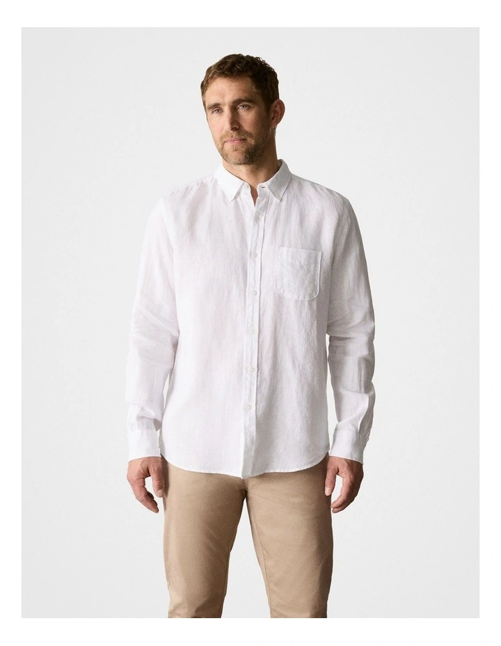 Regular Fit Piece Dyed Linen Shirt in White