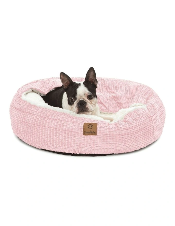Snookie Hooded Calming Dog Bed in Pink
