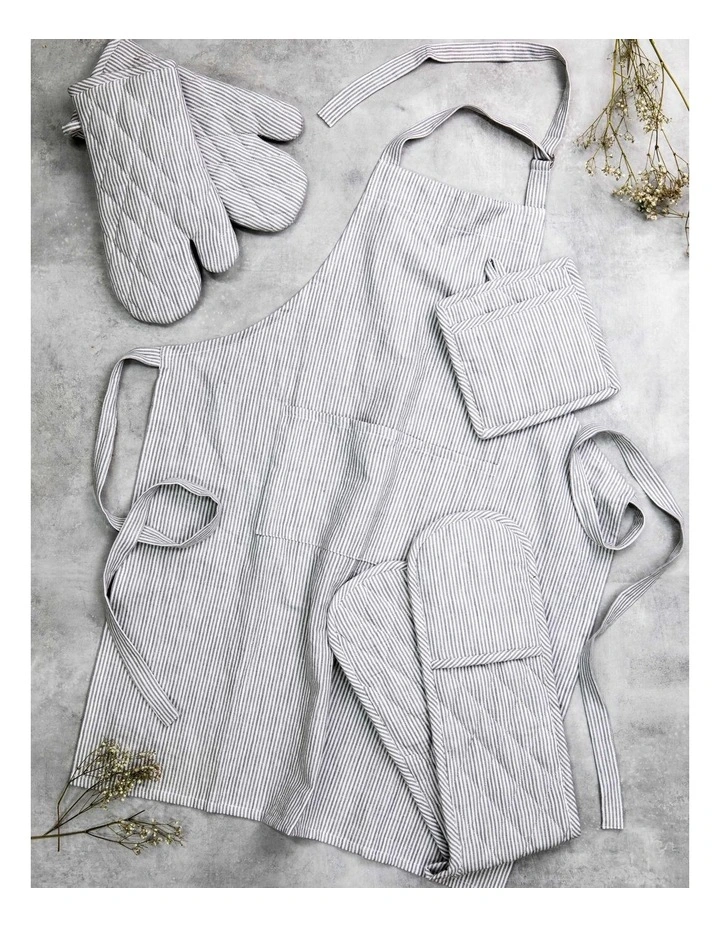 Lina Stripe Apron in Grey