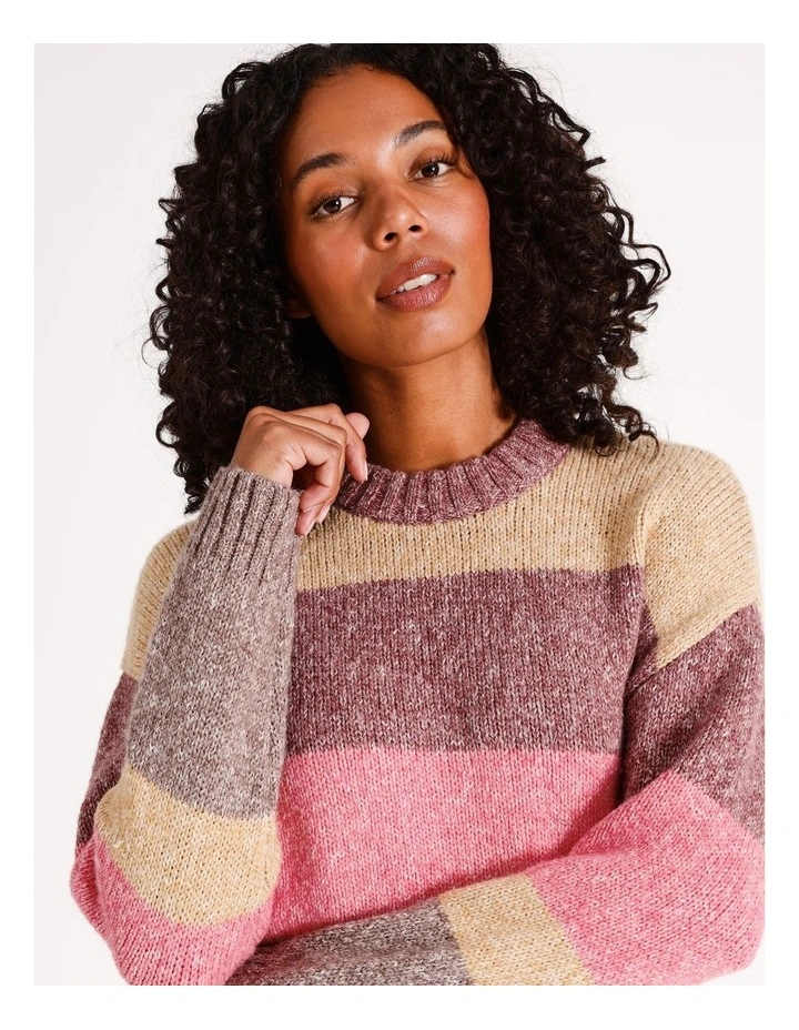 Recycled Blend Chunky Stand Neck Colourblock Jumper in Assorted