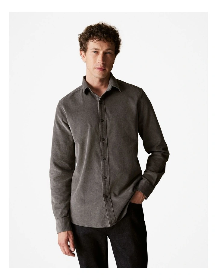 Regular Fit Cotton Cord Shirt in Smoke
