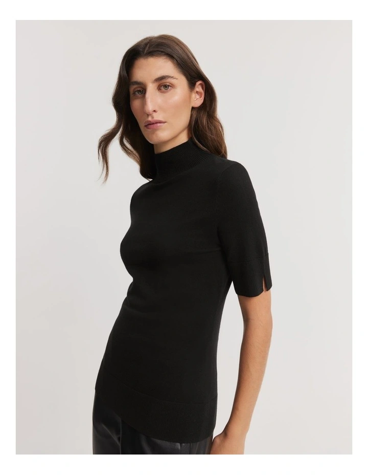 Australian Merino Wool Silk Short Sleeve Knit in Black