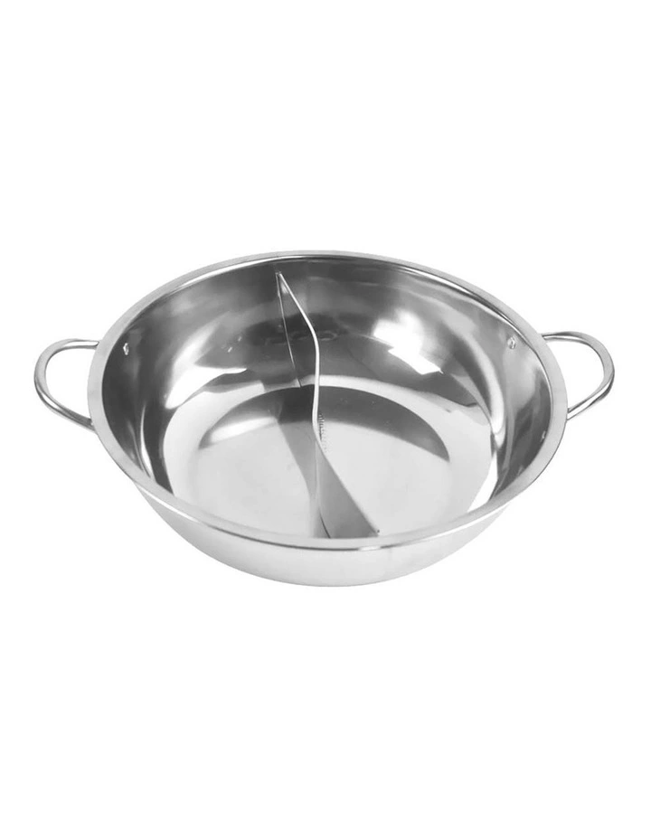Twin Mandarin Duck Hot Pot Induction Cooker With Lid 34cm in Silver