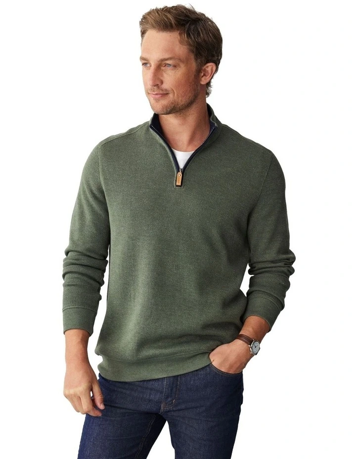 Half Zip French Rib Sweat Top in Khaki