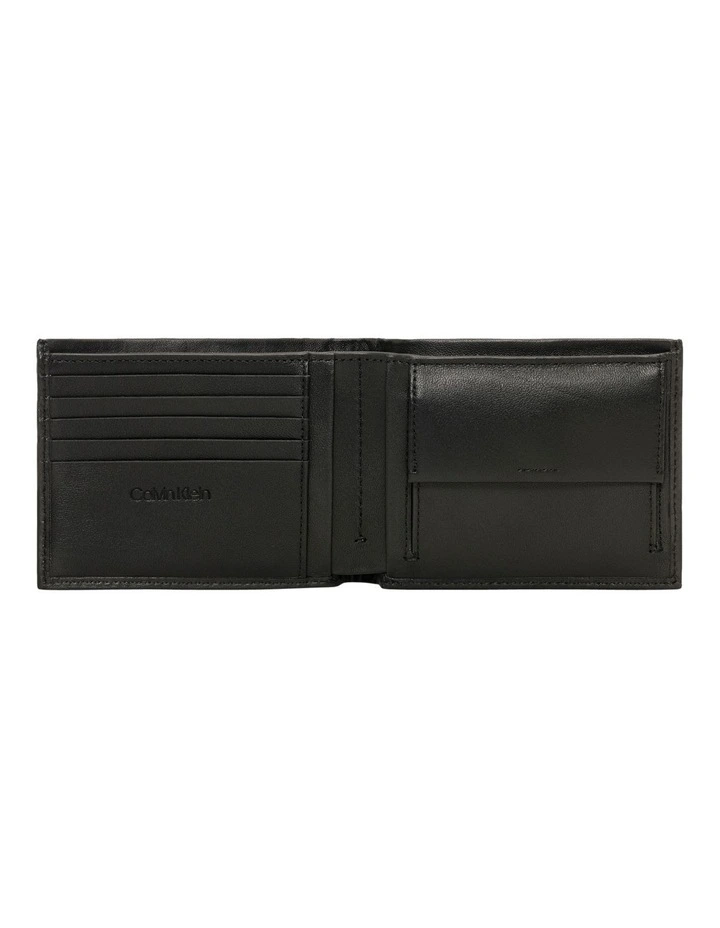 Smooth Plaque Leather Bifold Wallet With Coin Compartment in Black