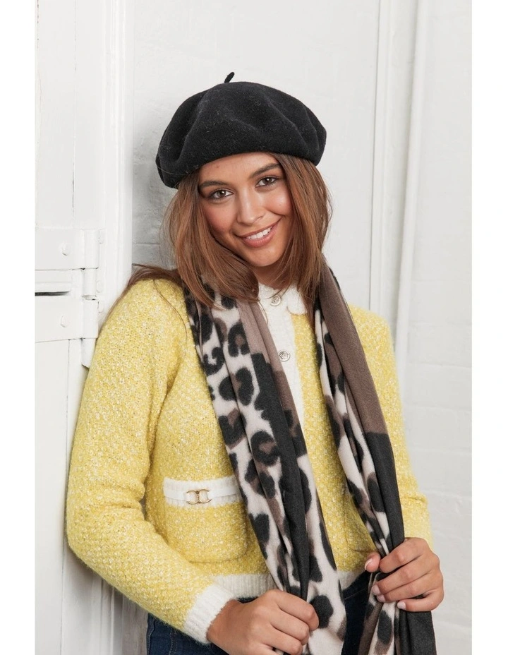Lisa Wool Blend Beret in Black