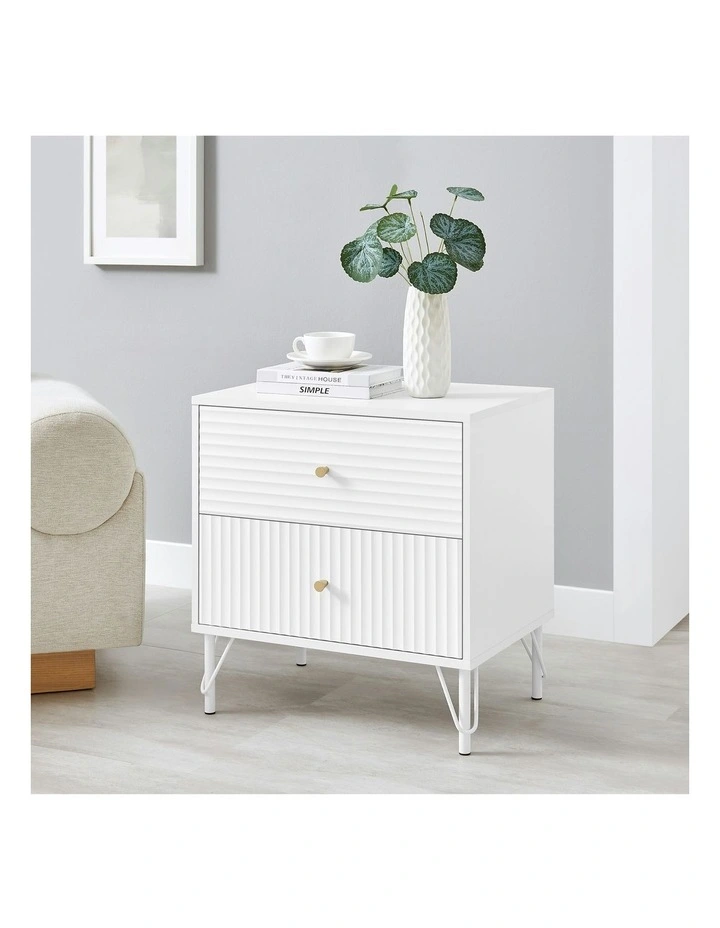 Lisa Wavy Fluted Bedside Table in White