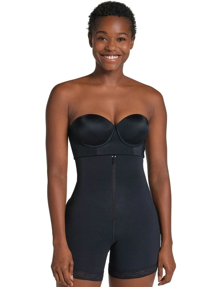 Extra High-Waist Zip Front Tummy Control Shaping Short in Black