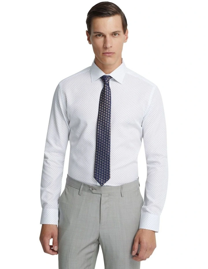 Islington Luxury Printed Shirt in White/Navy