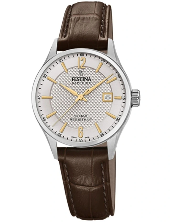 Swiss Stainless Steel Watch in Brown