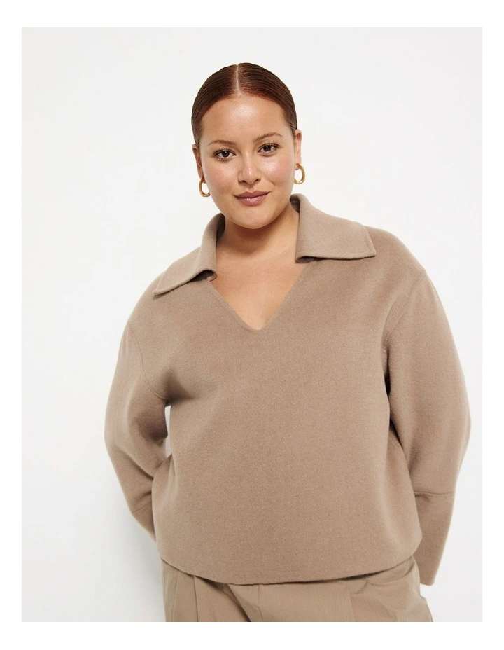 Collared Popover Top in Camel